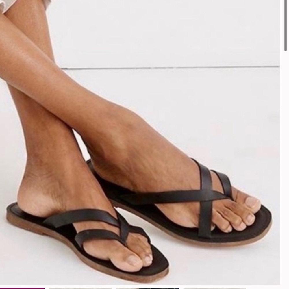 Madewell The Boardwalk Thong Sandals Black Leather Slip On #MC700 Women’s 6.5